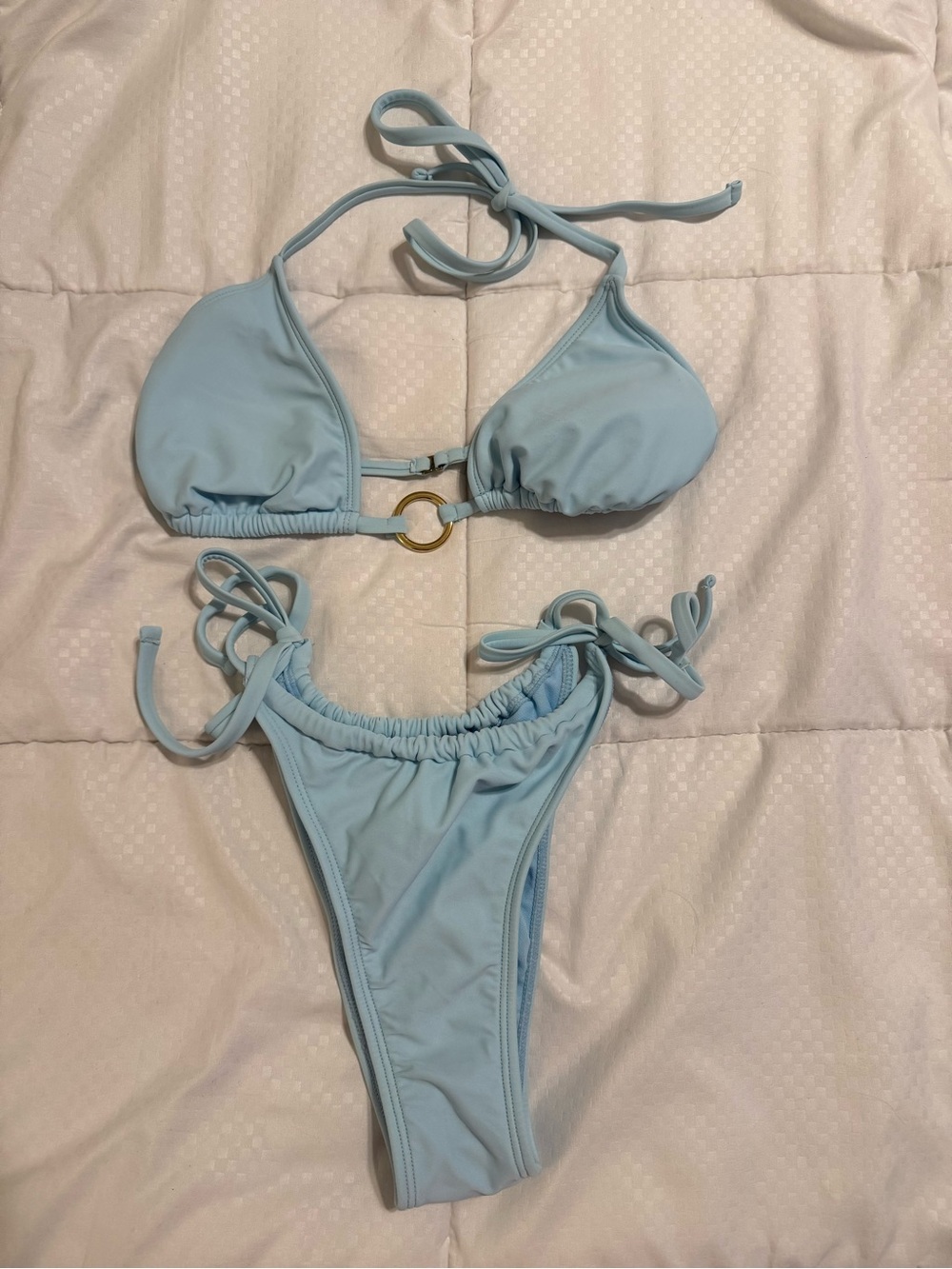 wild fable Light Blue Ring-Detail Triangle Bikini Top XXS/Bottoms Small